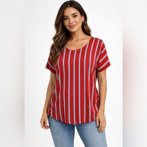Star Vixen XL Red Striped Short Sleeve Top | Casual Chic